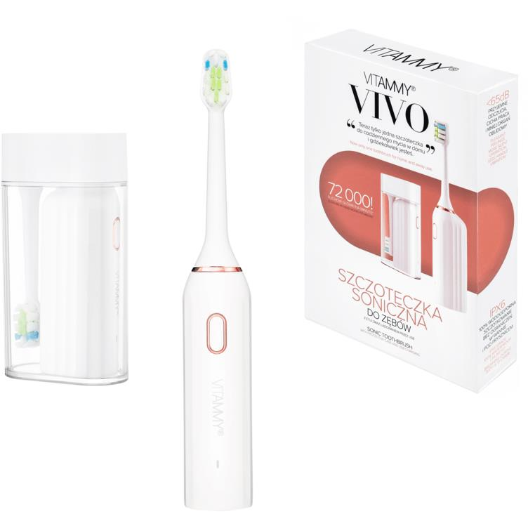 VITAMMY VIVO Szónikus Elektromos Fogkefe Tokkal Rózsaszín-Fehér (5901793642734)