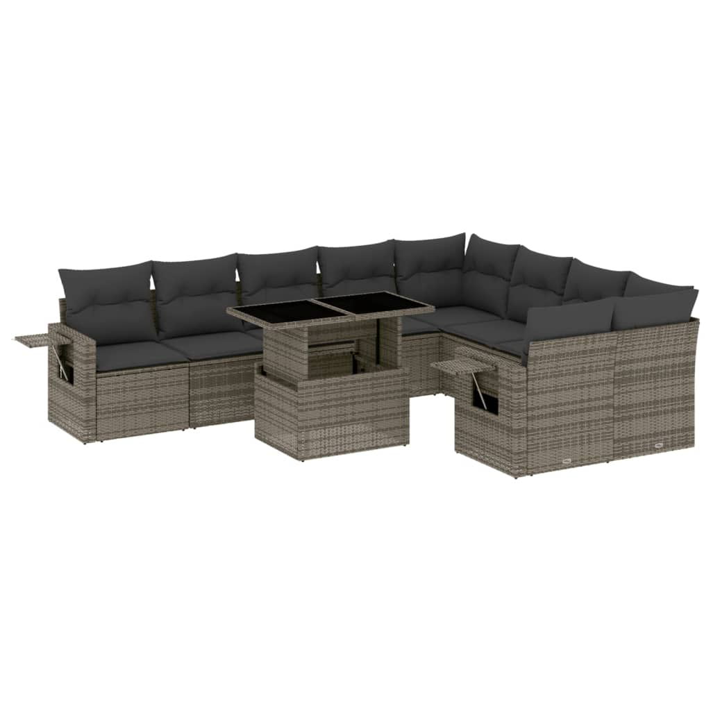 10 részes szürke polyrattan kerti ülőgarnitúra párnákkal (3268130)