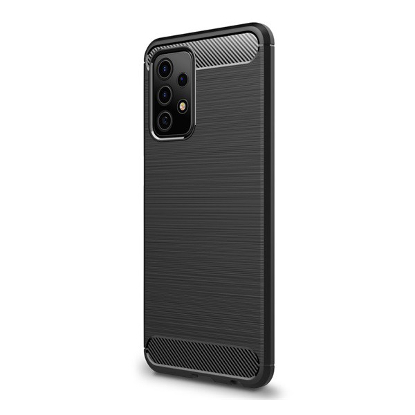 Szilikon telefonvédő (közepesen ütésálló, légpárnás sarok, szálcsiszolt, karbon minta) FEKETE [Samsung Galaxy A52s 5G (SM-A528)]