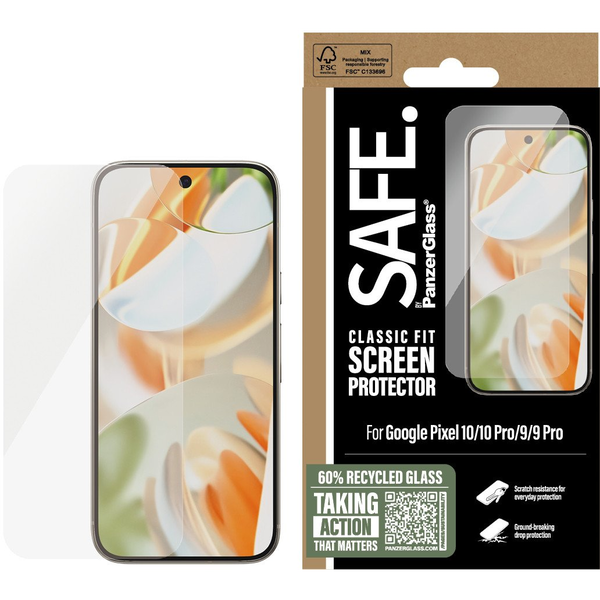 PanzerGlass SAFE. by ® Screen Protector Google Pixel 10 | 10 Pro | 9 | 9 Pro | Classic Fit Klar skærmbeskytter 1 stk