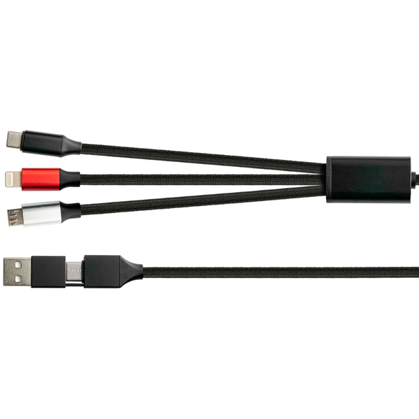 Python USB 6-in-1 Ladekabel 3A Textilmantel schwarz 1,2m