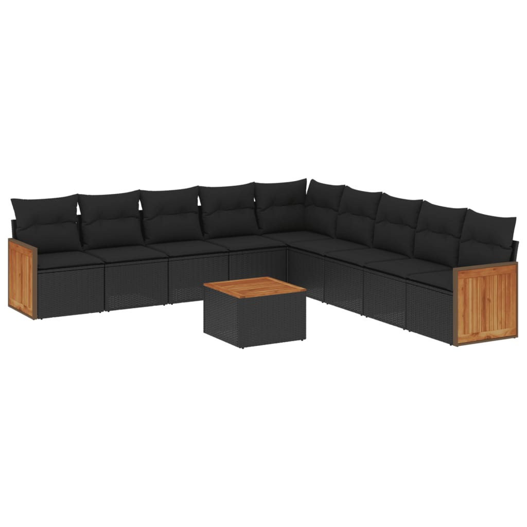 10 részes fekete polyrattan kerti ülőgarnitúra párnákkal (3227742)
