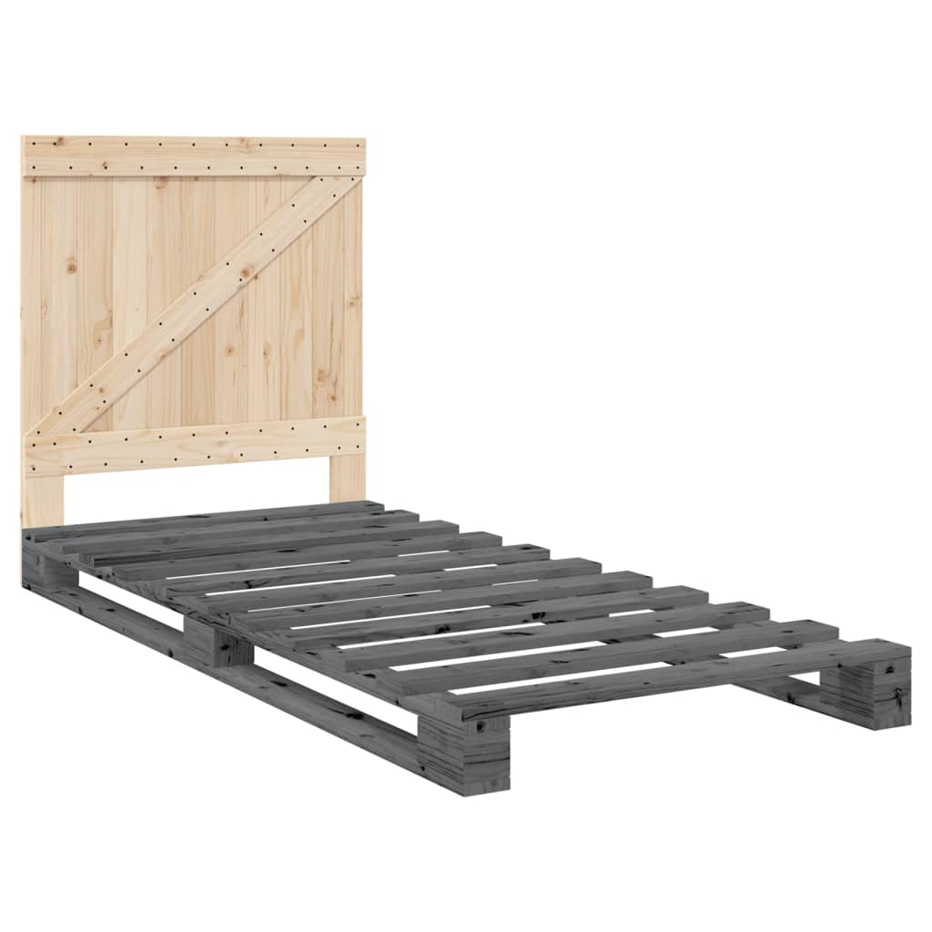 szürke tömör fenyőfa ágykeret fejtámlával 90 x 200 cm (3281562)