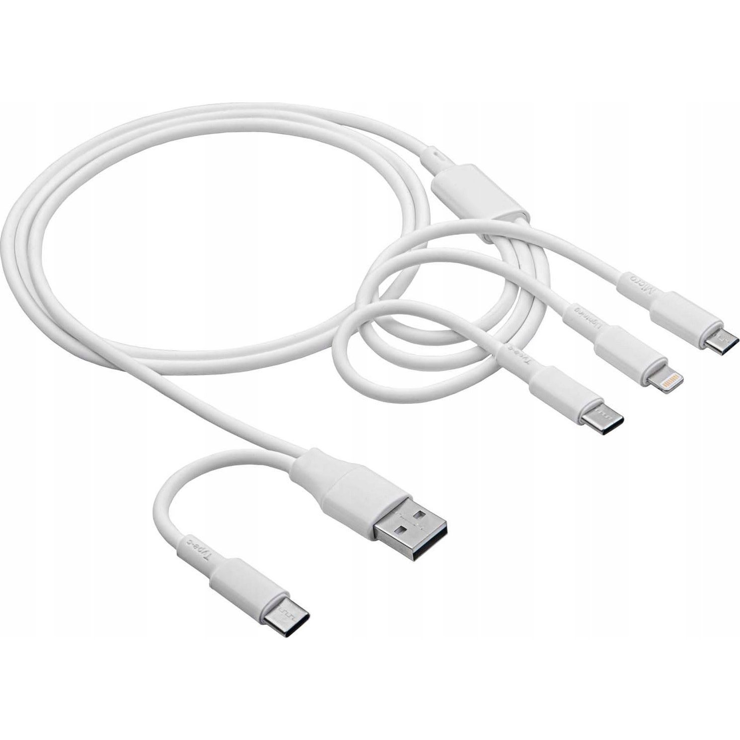 Akyga USB kábel USB-C® dugó, USB-A dugó, Apple Lightning dugó, USB mikro B dugó 1.20 m Fehér AK-USB-52 (AK-USB-52)