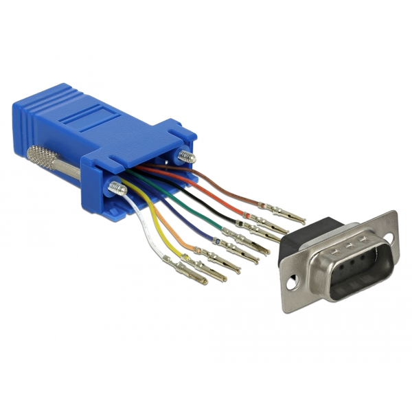 DELOCK D-Sub 9 Pin Stecker zu RJ45 Buchse Montagesatz blau