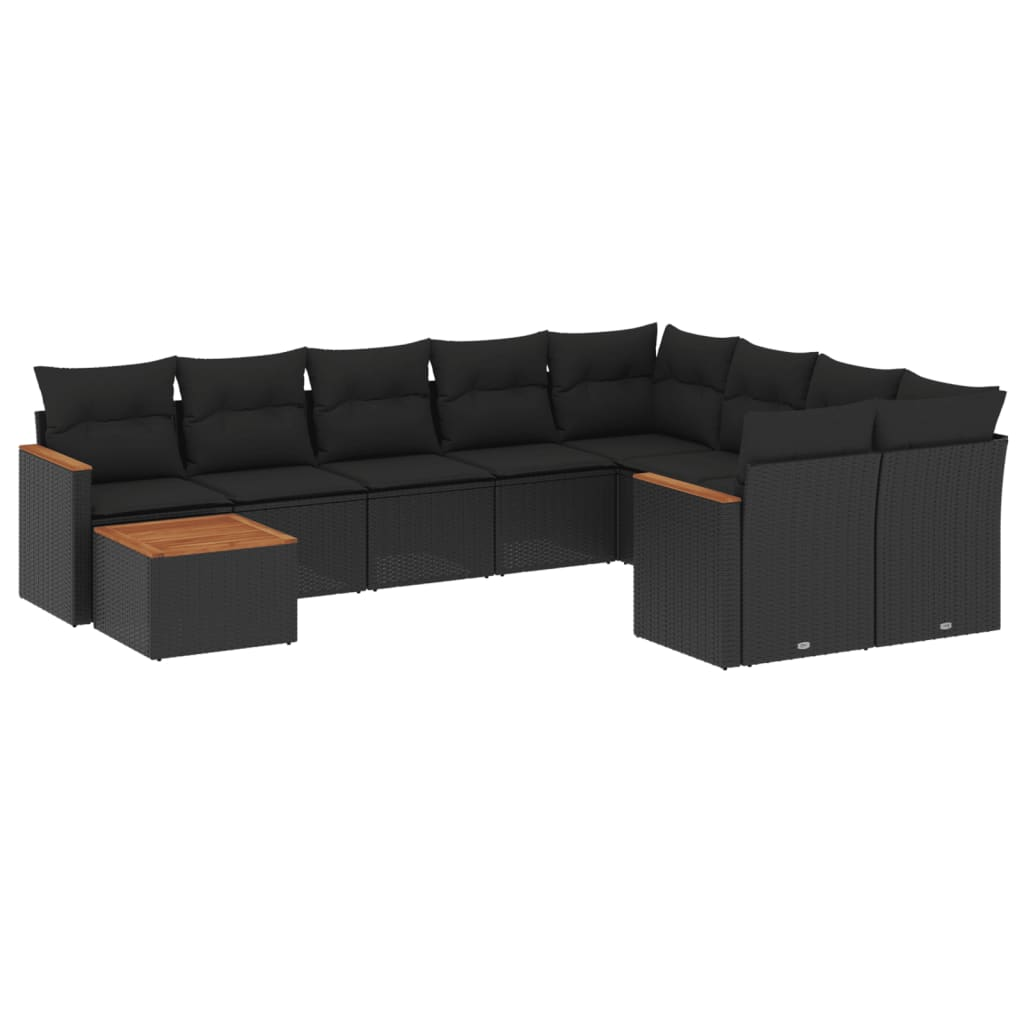 10 részes fekete polyrattan kerti ülőgarnitúra párnákkal (3226314)