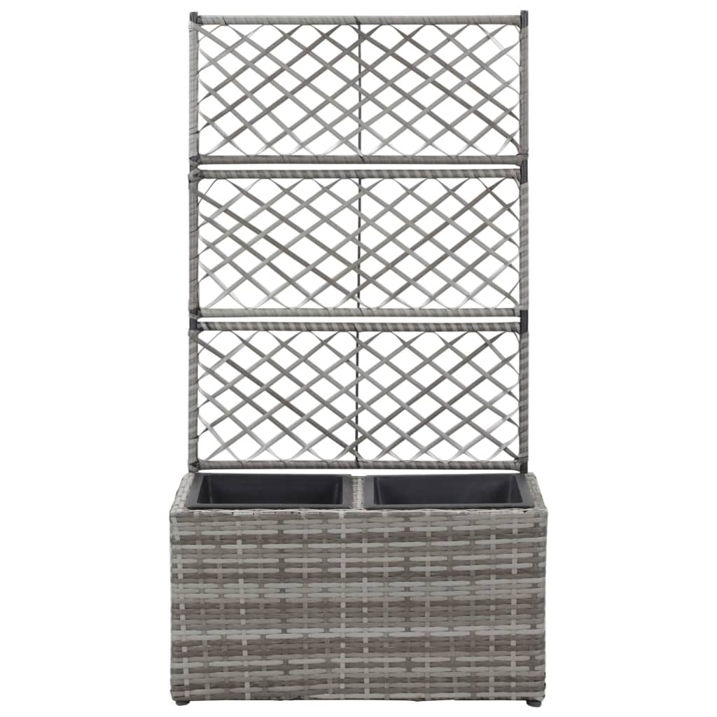szürke rácsos polyrattan magaságyás 2 kaspóval 58 x 30 x 107 cm (46934)