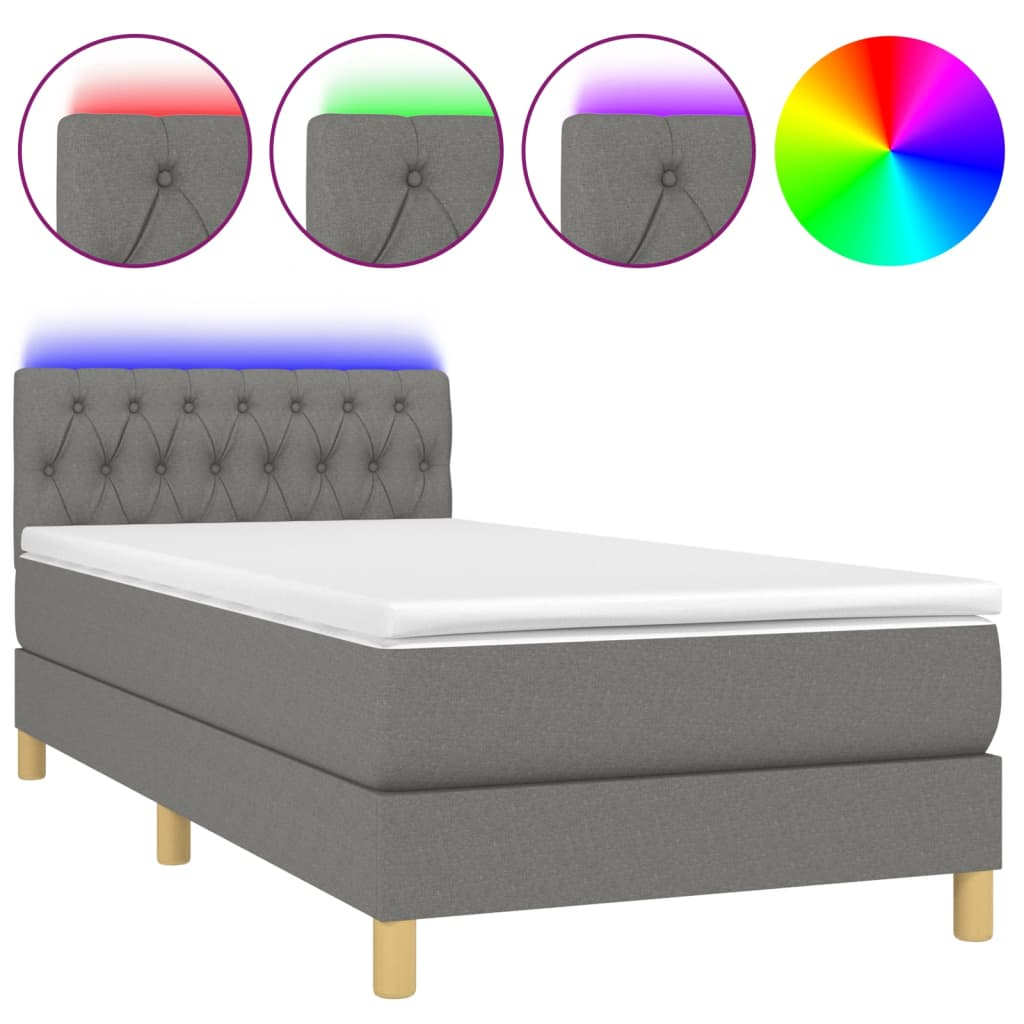 sötétszürke szövet rugós és LED-es ágy matraccal 90x200 cm (3133926)