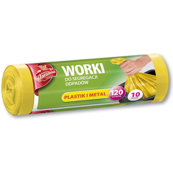  Anna Zaradna Worki na śmieci do segregacji odpadów plastikowych i metalowych LDPE 120L 10szt żółte - AZ1-WNS-7058