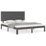 Cadru de pat cu tăblie, gri, king size, lemn masiv