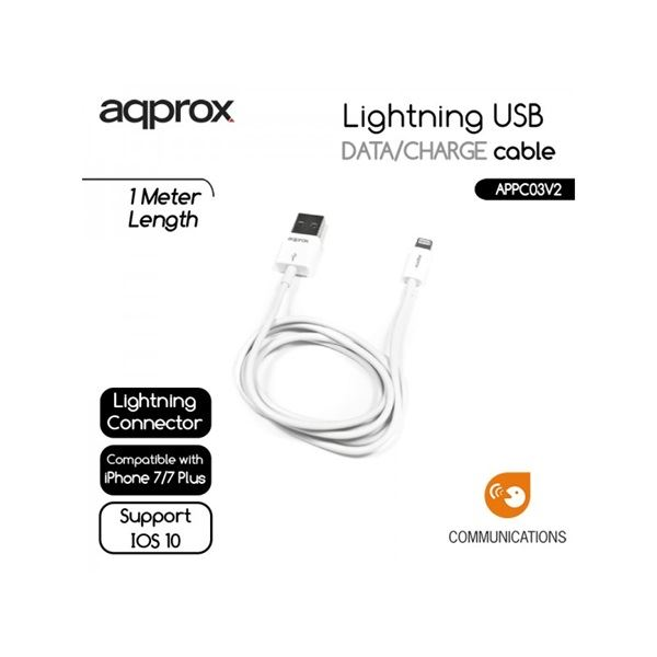 Cablu date, Approx, USB Lightning, pentru Apple, compatibil cu iPhone, iPad, Alb