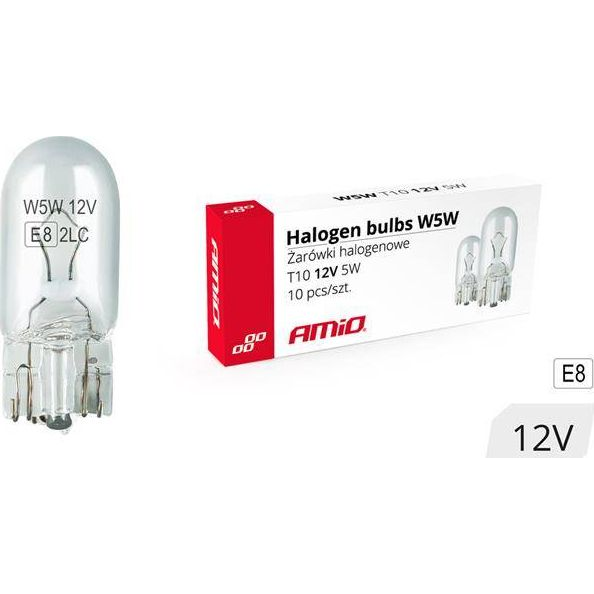  AMiO Żarówki halogenowe W5W T10 5W W2.1x9.5d 12V 10szt. (E8)