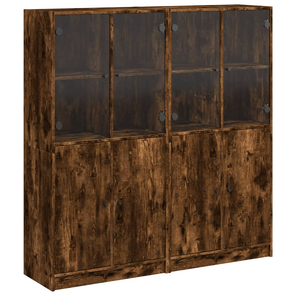 füstös tölgy szerelt fa könyvespolc ajtókkal 136x37x142 cm (3206528)