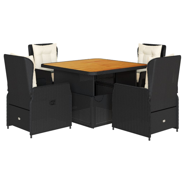 Set mobilier de grădină cu perne, 5 piese, negru, poliratan