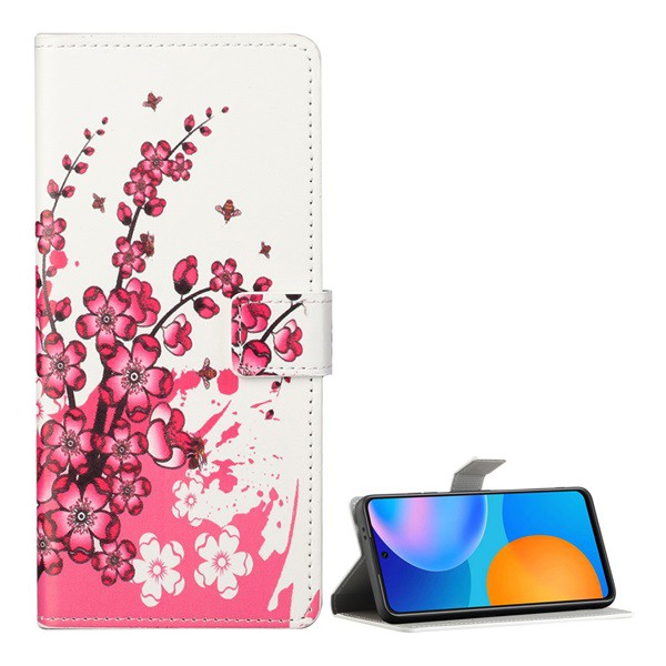 Tok álló, bőr hatású (FLIP, oldalra nyíló, asztali tartó funkció, virág minta) FEHÉR [Samsung Galaxy S21 Plus (SM-G996) 5G] (5996591025155)