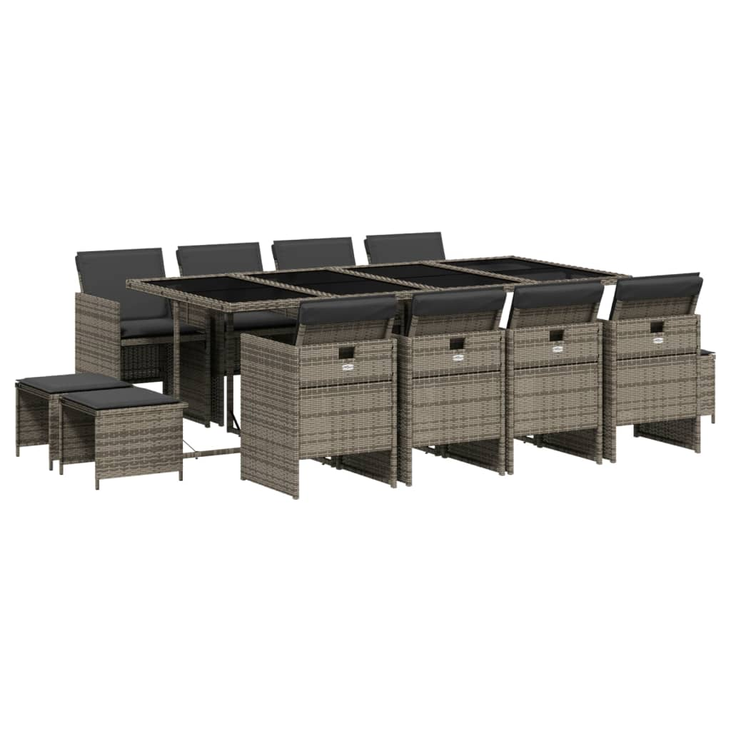 13 részes szürke polyrattan kerti ülőgarnitúra párnákkal (3210620)