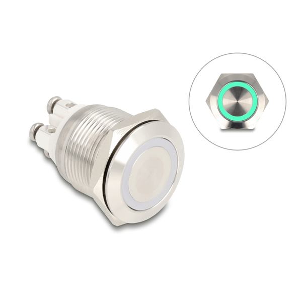 Delock Nyomógomb beszereléshez 19 mm 4 db. csavarhely LED zöld (20978)