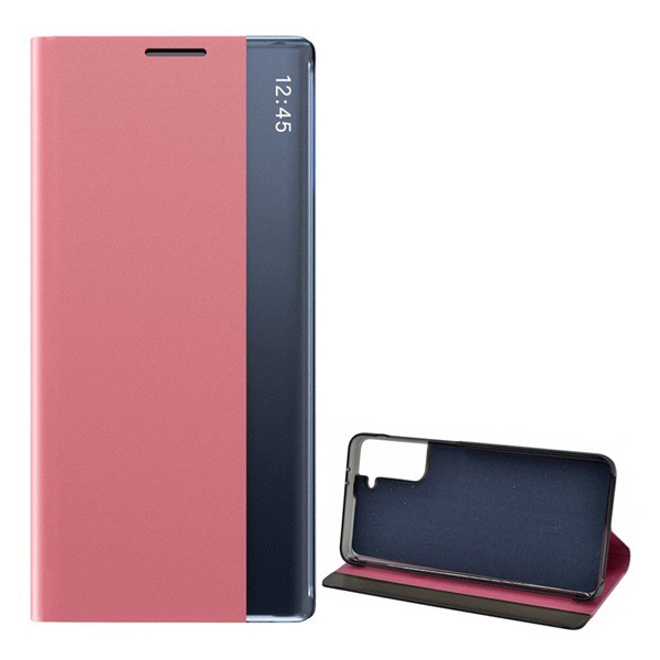 Tok álló, textil hatású (aktív FLIP, oldalra nyíló, asztali tartó funkció, Smart View Cover) RÓZSASZÍN [Samsung Galaxy S21 Plus (SM-G996) 5G] (5996591043340)