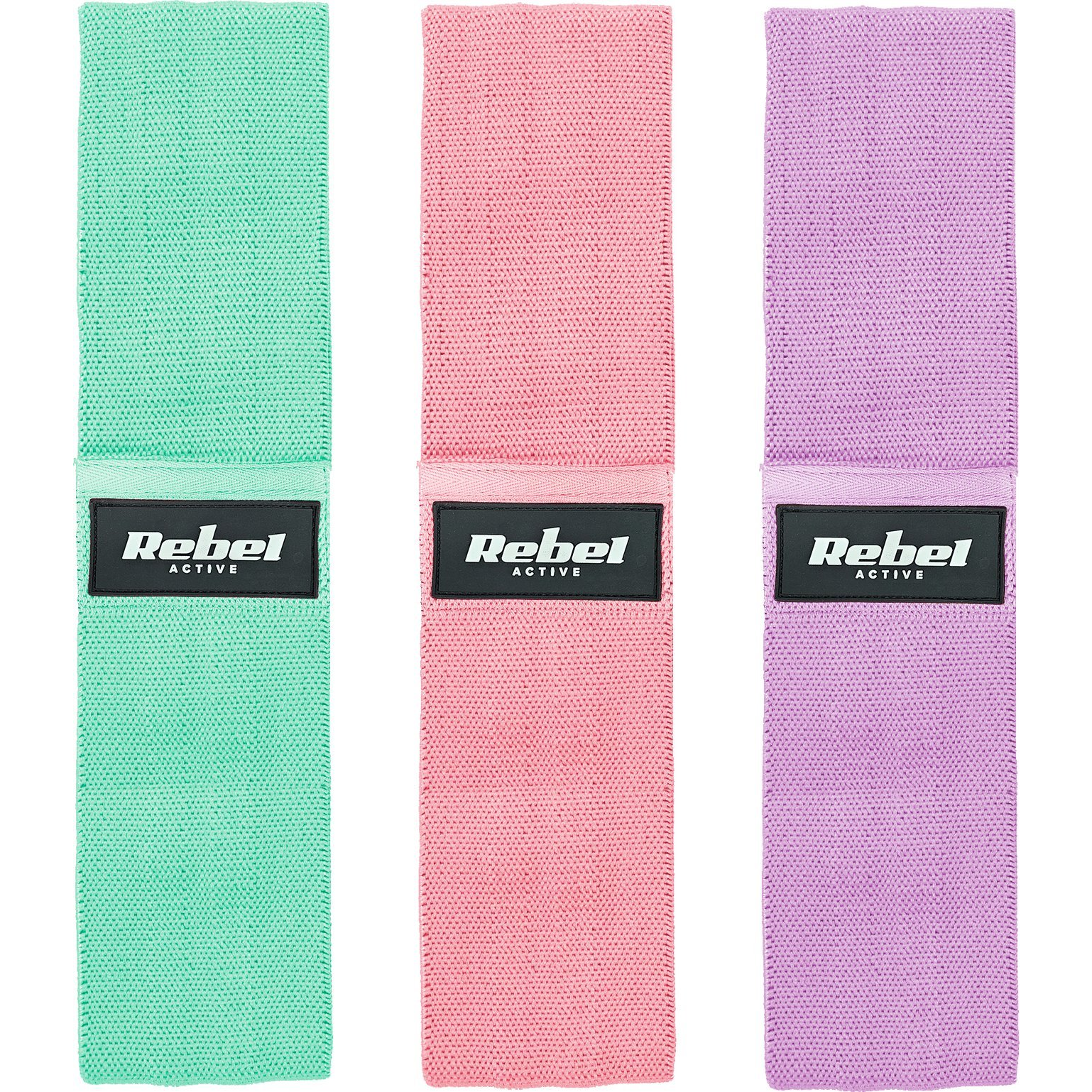 Anyaggyakorlat Gumikészlet - Mini Band M, 27-55 kg, 3 Anyagból Készült Gumiszalag, Rebel Active (RBA-3003)