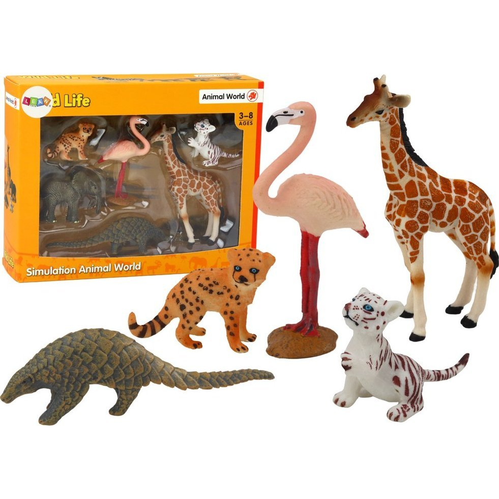Állatfigura Kollekció - Zsiráf, Flamingó, Elefánt, Tigris (17662)