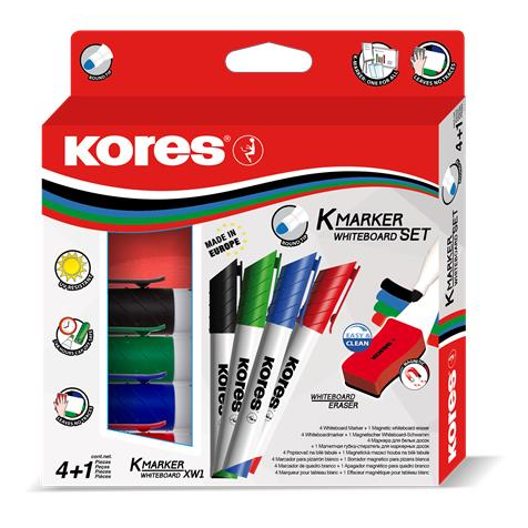 Kores Marka 1-3mm Táblamarker készlet 4 szín + szívacs (20863)