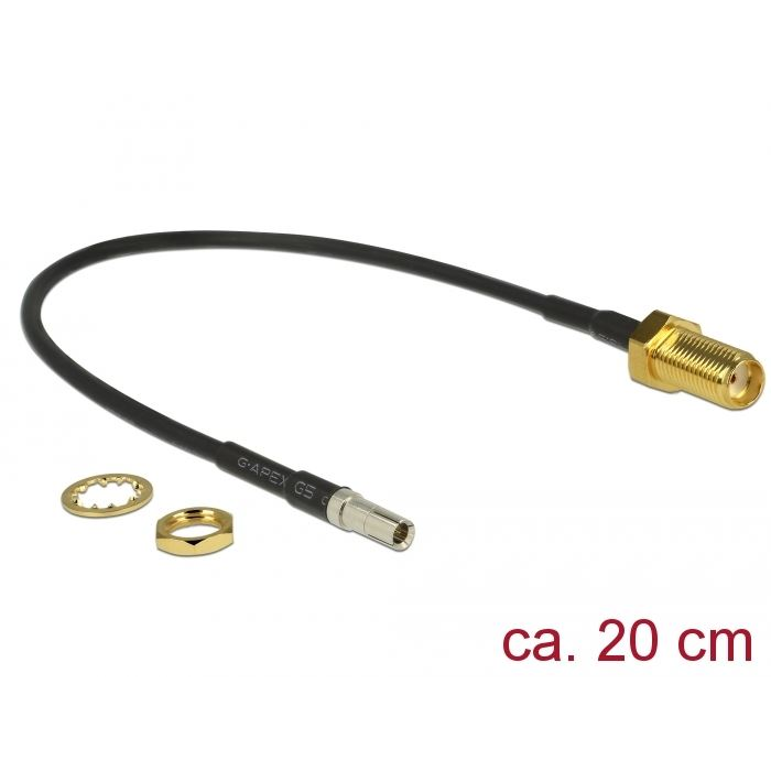 Delock antenna kábel SMA jack válaszfal > TS-9 dugó RG-174 20cm (89912) (DE89912)