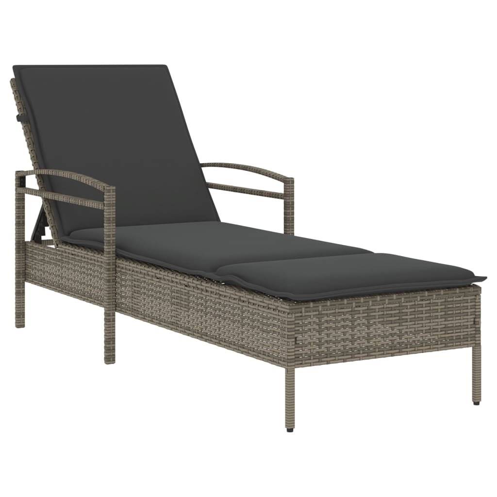 szürke polyrattan napozóágy párnával 63x200x81 cm (368301)