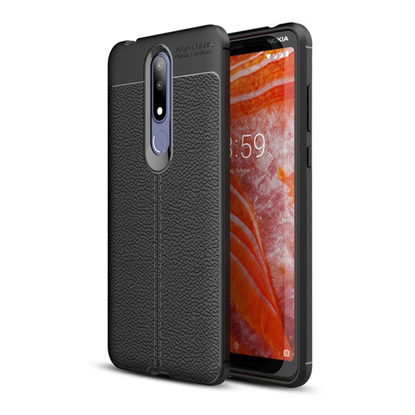 Szilikon telefonvédő (közepesen ütésálló, bőr hatású, varrás minta) FEKETE [Nokia 3.1 Plus] (5996457831531)