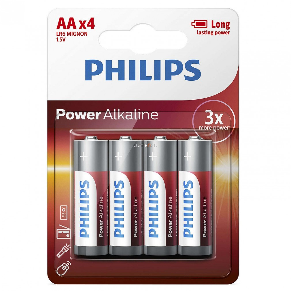 Philips Alkáli 1.5V AA Ceruza elem PowerLife 4db (LR6P4B/10) (LR6P4B/10)