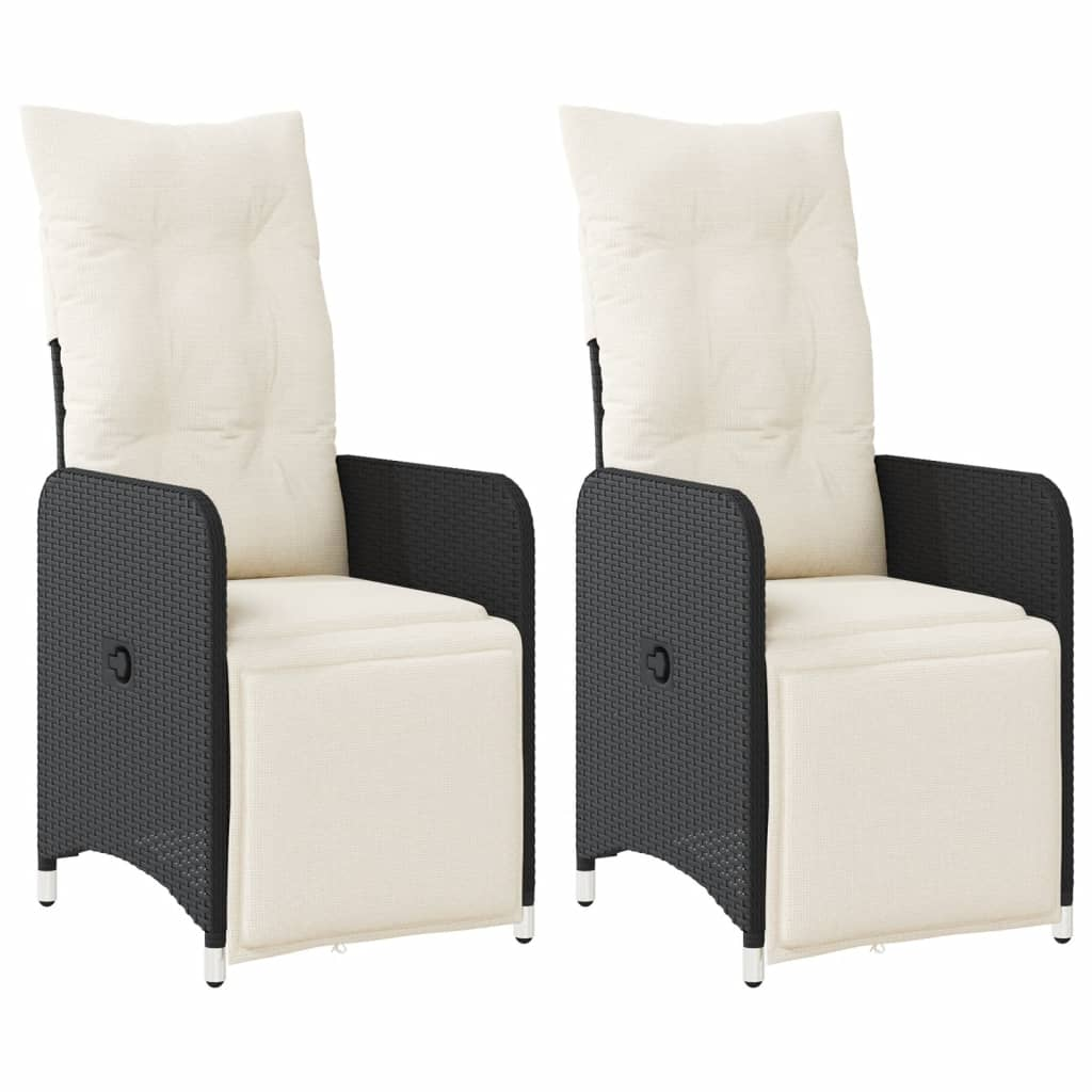 2 db fekete polyrattan dönthető kerti szék párnával (365700)