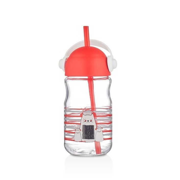 Iris Music Üveg Kulacs szívószállal 370ml - Piros / Sárga (HN-1752)