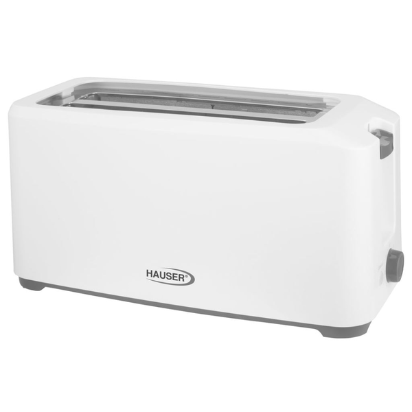 Тостер Hauser T-234, 1300W, 4 филийки, Две дълги отделения за фурна, Безстепенно препичане, Външен корпус със студени стени, Бял
