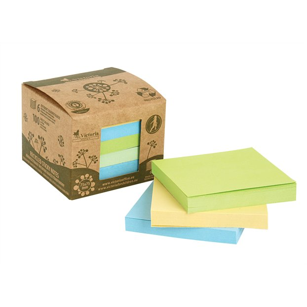 Victoria Green 75x75 mm Környezetbarát öntapadó jegyzettömb - Vegyes (6x100 lap) (04-565488TW4-LVR7575)