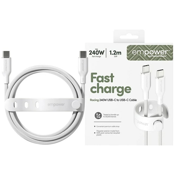 Kábel Panzerglass USB typ C - USB typ C 1,2 m biely