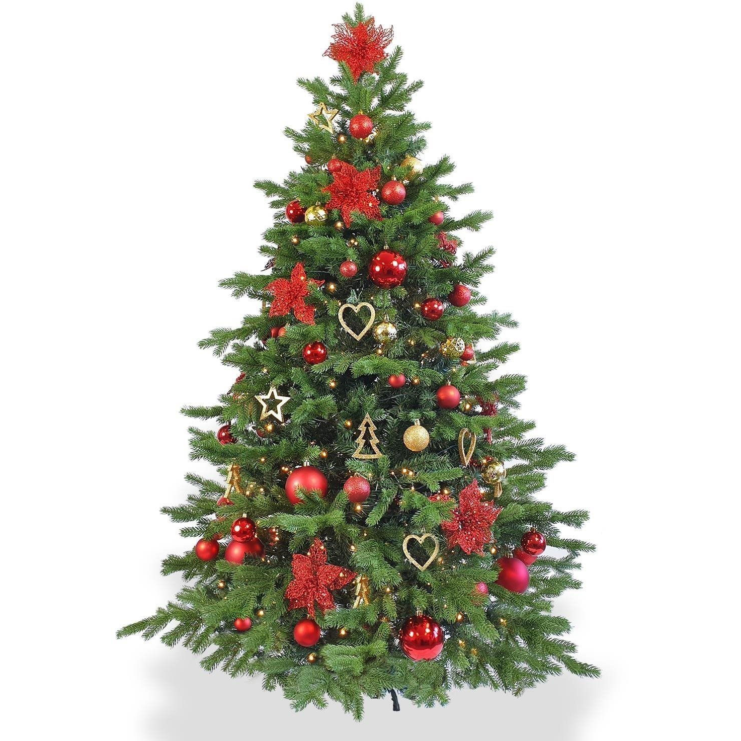 LAALU feldíszített karácsonyfa - Karácsonyi csillagok, 106 dísz, 210 cm (LAU-0961)
