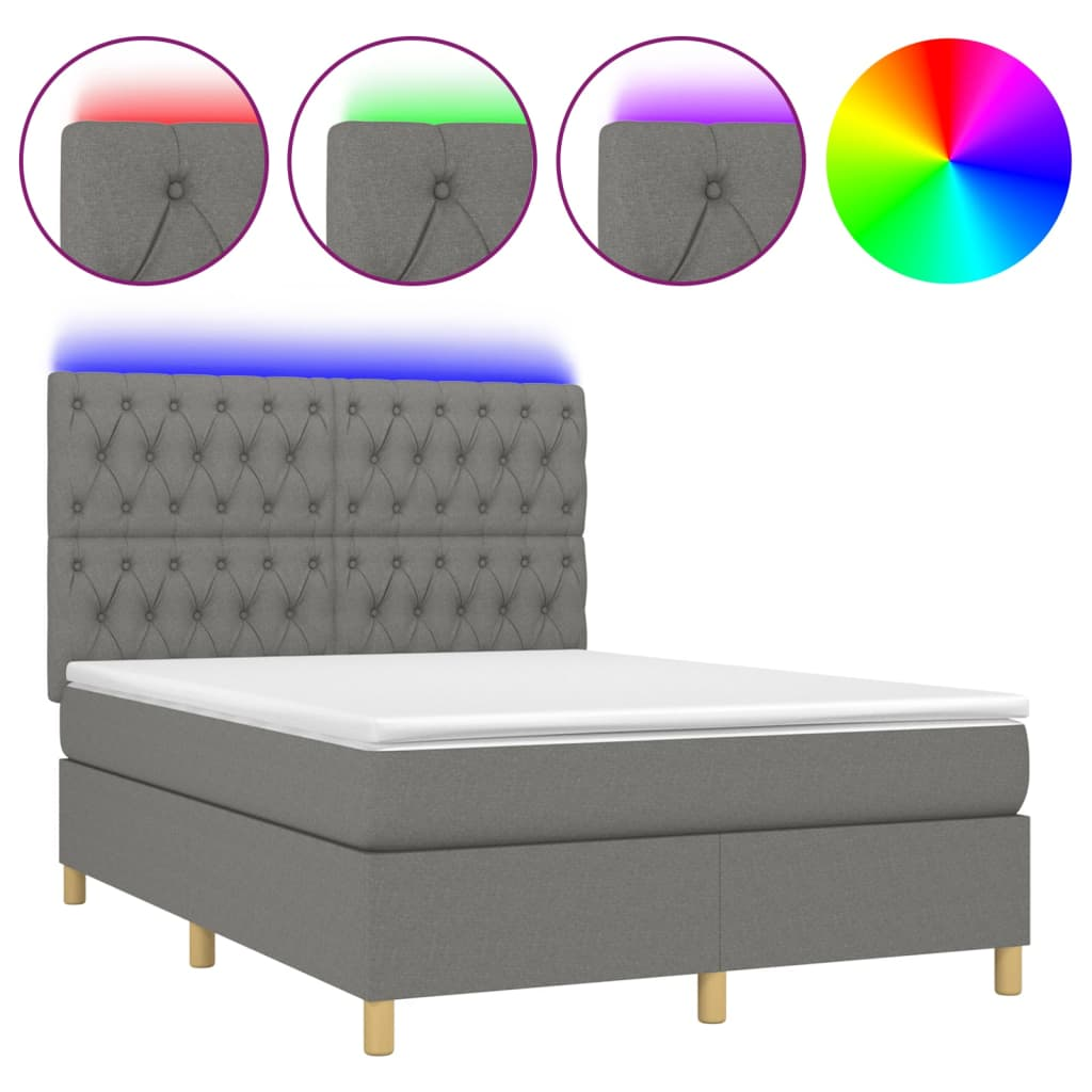 sötétszürke szövet rugós és LED-es ágy matraccal 140x200 cm (3135678)