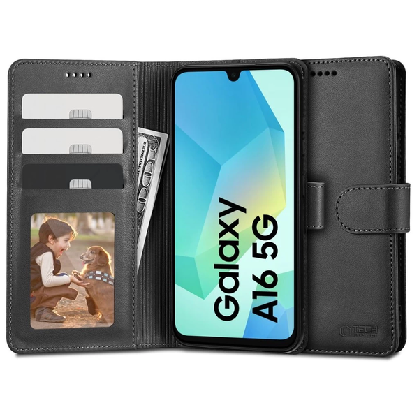 Tech-Protect Wallet set, husa pentru telefon, functie de suport, neagra, pentru Samsung Galaxy A16