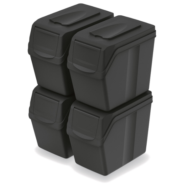 Set De 4 Cubos De Basura Keden Sortibox 100% Plástico Reciclado, Negro, 80l