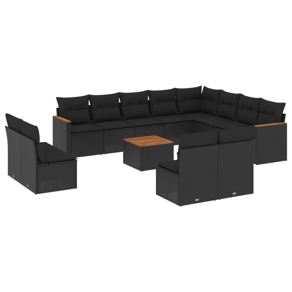 13 részes fekete polyrattan kerti ülőgarnitúra párnákkal (3258877)