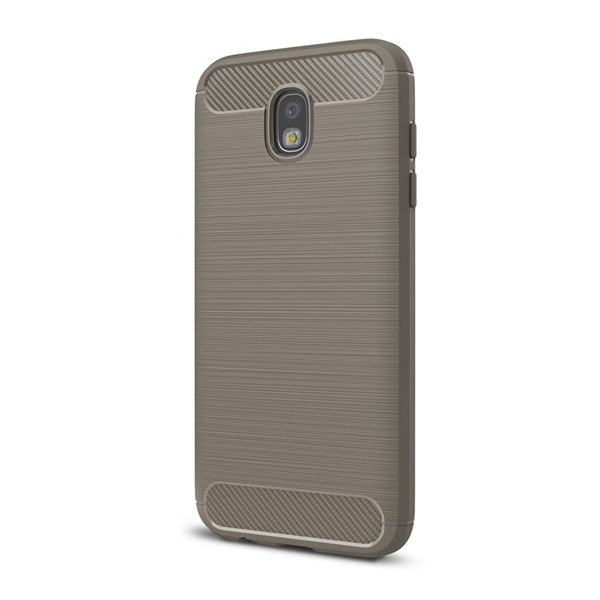 Szilikon telefonvédő (közepesen ütésálló, légpárnás sarok, szálcsiszolt, karbon minta) SZÜRKE [Samsung Galaxy J7 (2017) SM-J730] (5996457707676)