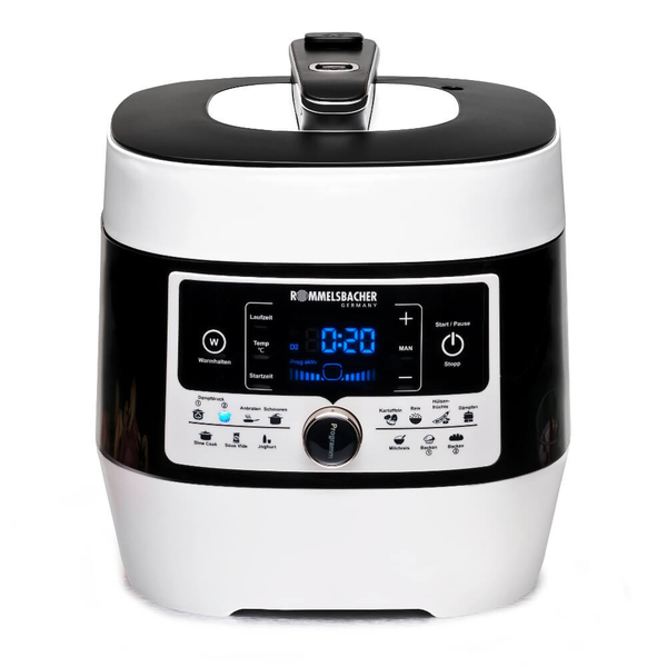 Под налягане - мултикукър ROMMELSBACHER Mein Hans, 1000W, 2 нива на пара, 14 автоматични програми, 4L, Бял / Черен