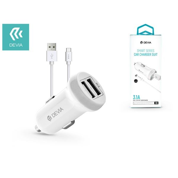 Devia Smart Dual Type-C 3.1a/2xUSB/Type-C kábel autós töltő (ST331190)
