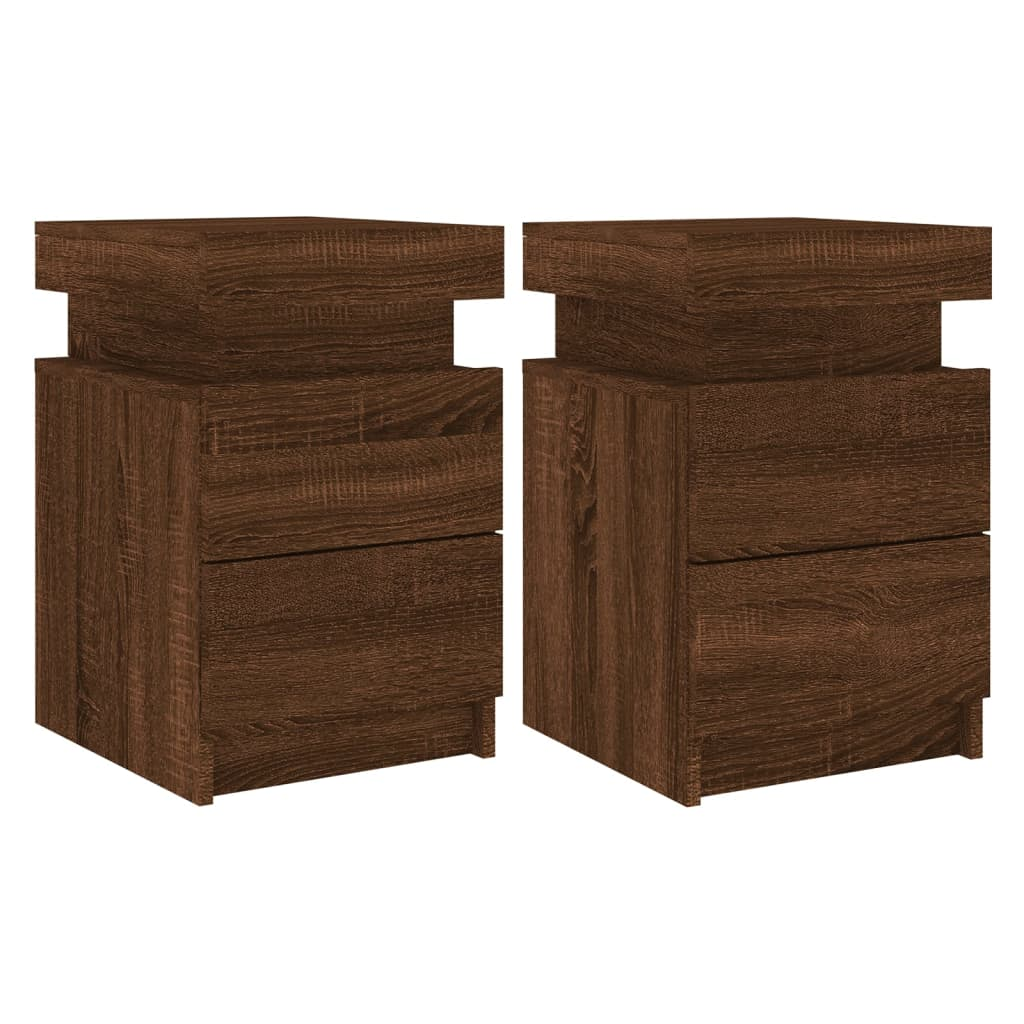 2 db barna tölgy színű éjjeliszekrény LED-ekkel 35 x 39 x 55 cm (836762)