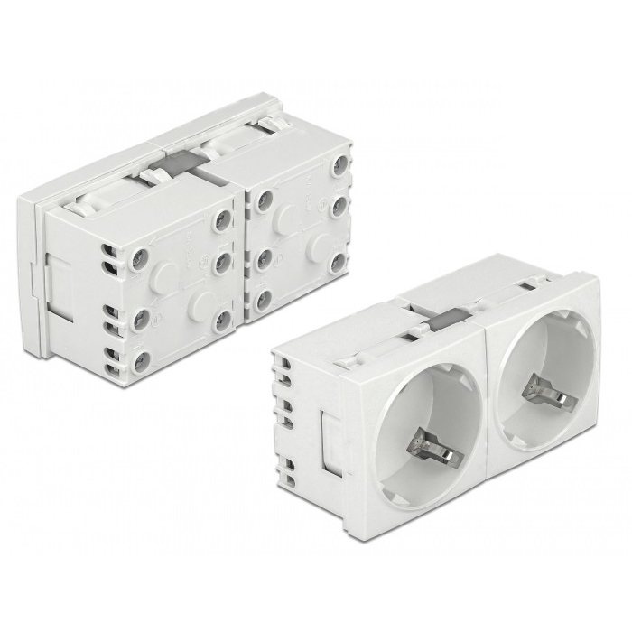 Delock 45 x 45 mm méretű, 2 modulos, bővíthető, 45 elrendezésű Easy 45 földelt hálózati csatlakozóaljzat (81426) (81426)