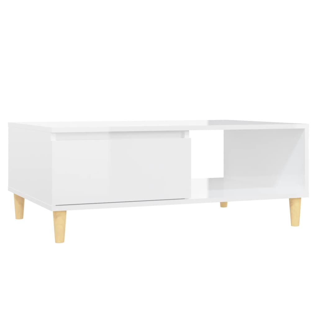 magasfényű fehér forgácslap dohányzóasztal 90 x 60 x 35 cm (806001)