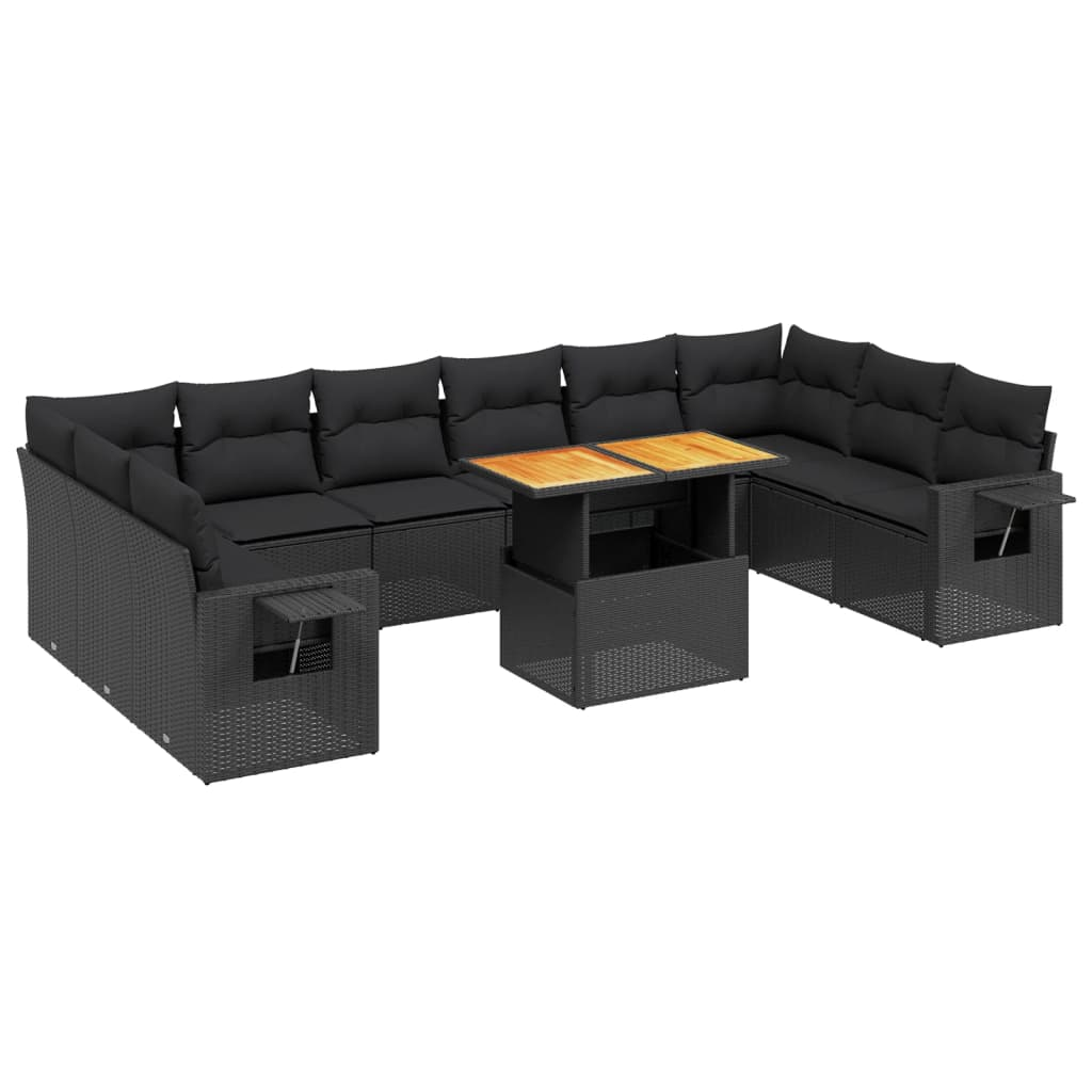 11 részes fekete polyrattan kerti ülőgarnitúra párnákkal (3271923)