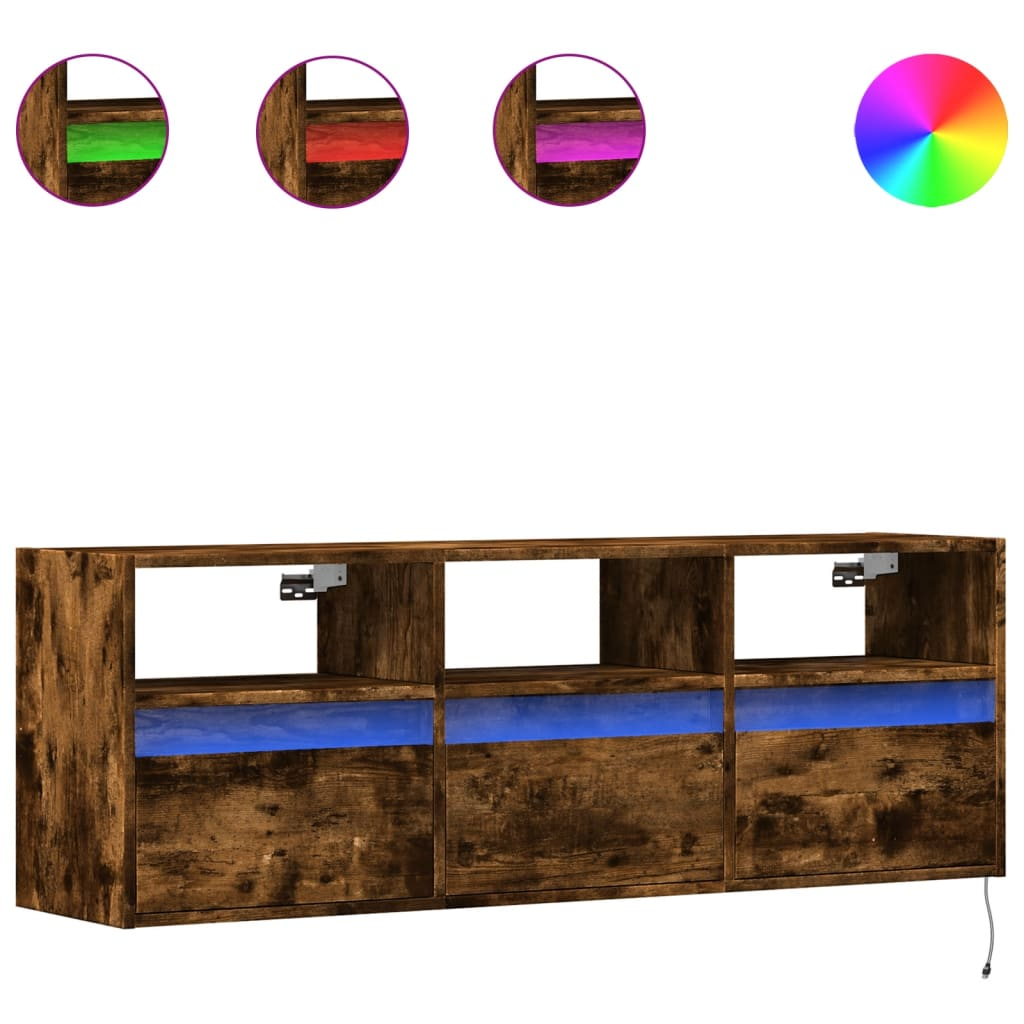 füstös tölgy színű fali TV-szekrény LED-ekkel 130x31x45 cm (852345)