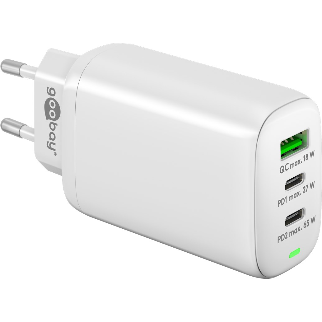 Goobay 61759 2x USB-C / USB-A Hálózati töltő - Fehér (65W) (61759)