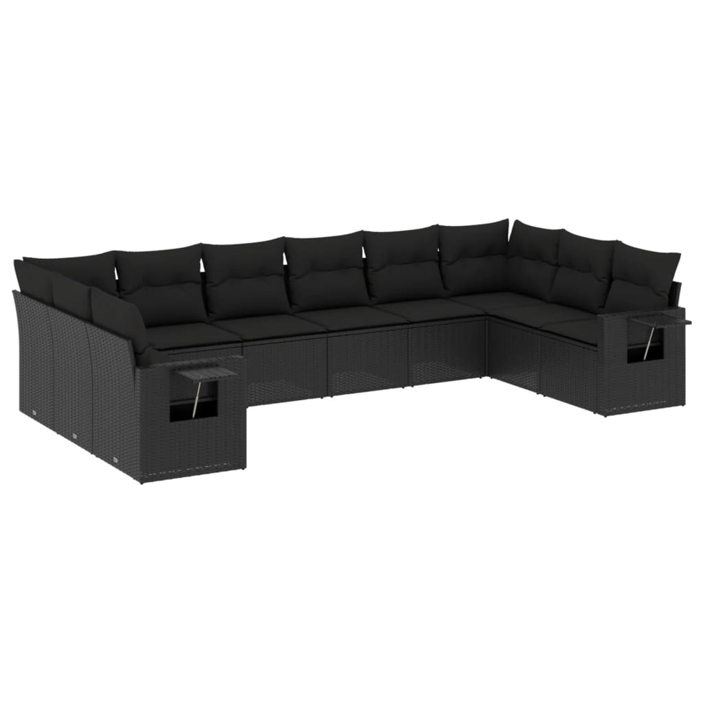 10 részes fekete polyrattan kerti ülőgarnitúra párnákkal (3220664)