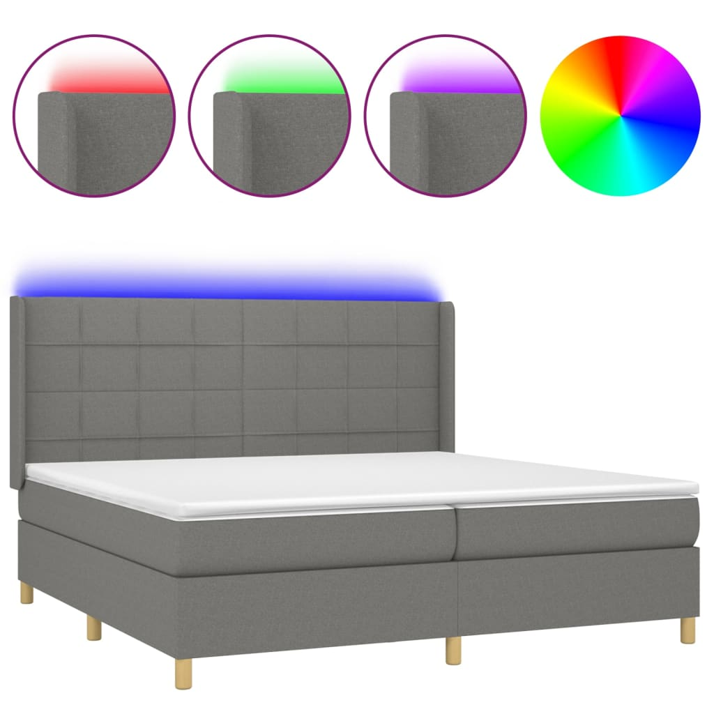 sötétszürke szövet rugós és LED-es ágy matraccal 200x200 cm (3138902)